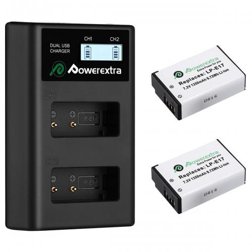 Powerextra Batería Canon LP-E17 con Cargador Pantalla LCD para Canon LP E17